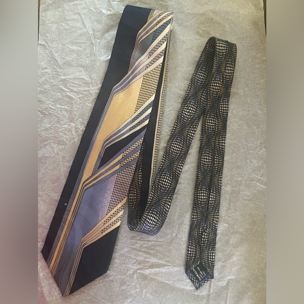 VITALIANO PANCALDI Pure Silk Necktie Luxury Checkered Pattern BlueGold